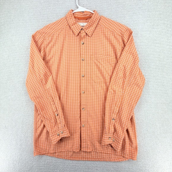 Simms Other - Simms Fishing Shirt Mens Large Orange Plaid Seersucker Long Sleeve Nylon Outdoor